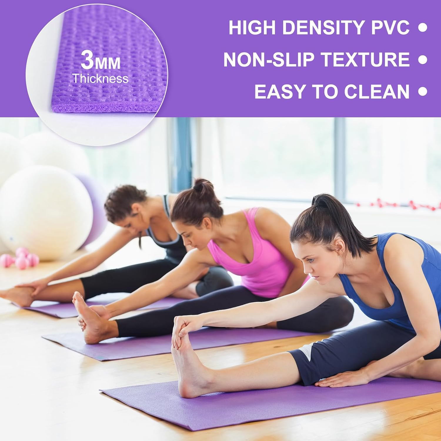 24Pcs 3mm Yoga Mats Bulk 68x24in Non Slip PVC Exercise Fitness Pad for Home Gym