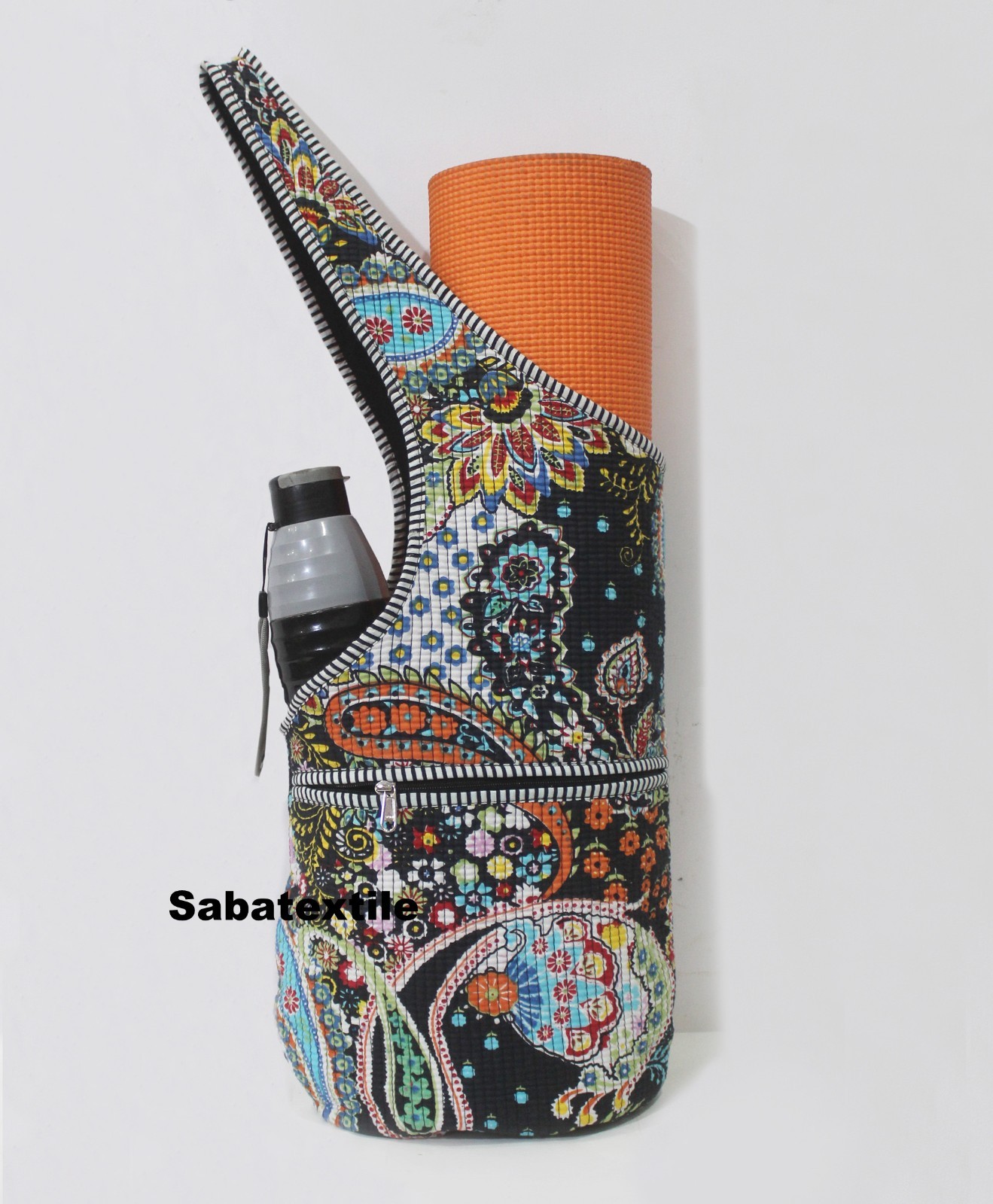 Blue Paisley Jhola Tote Bags, Quilted Yoga Mat Bag Indian Handblock Yoga Mat Bag