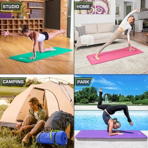 Extra Thick Yoga Mat 1/2 Inch 71×24 Inch NBR Foam Exercise Mat with Carrying