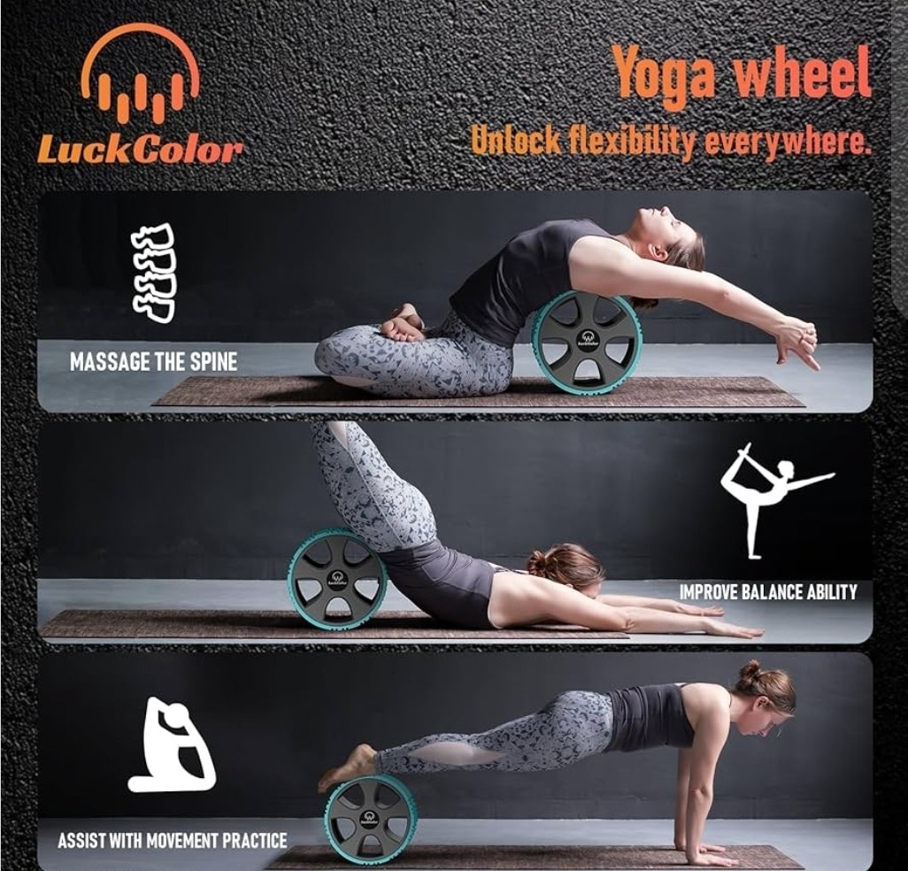 LUCKCOLOR 10&Prime; Foam Roller Yoga Wheel 880lbs Capacity Acid Blue+Grey