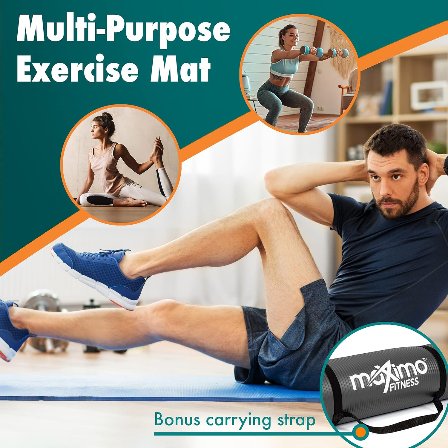 Black Maximo Yoga Fitness Mat Extra Thick Multipurpose Workout 72 x 24 inches