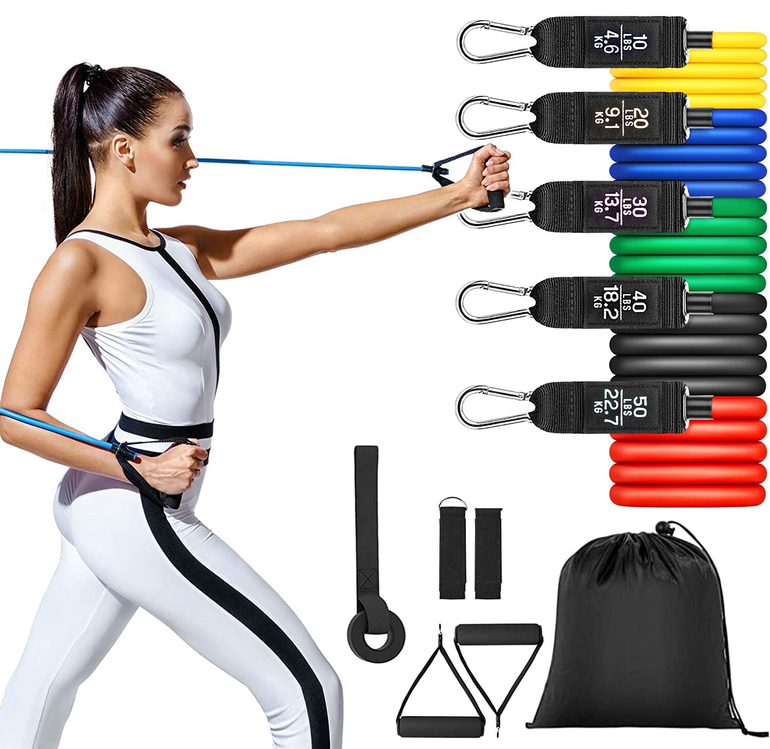 Resistance Bands w/Handles for Women Physical Therapy, Yoga Pilates, Door Anchor