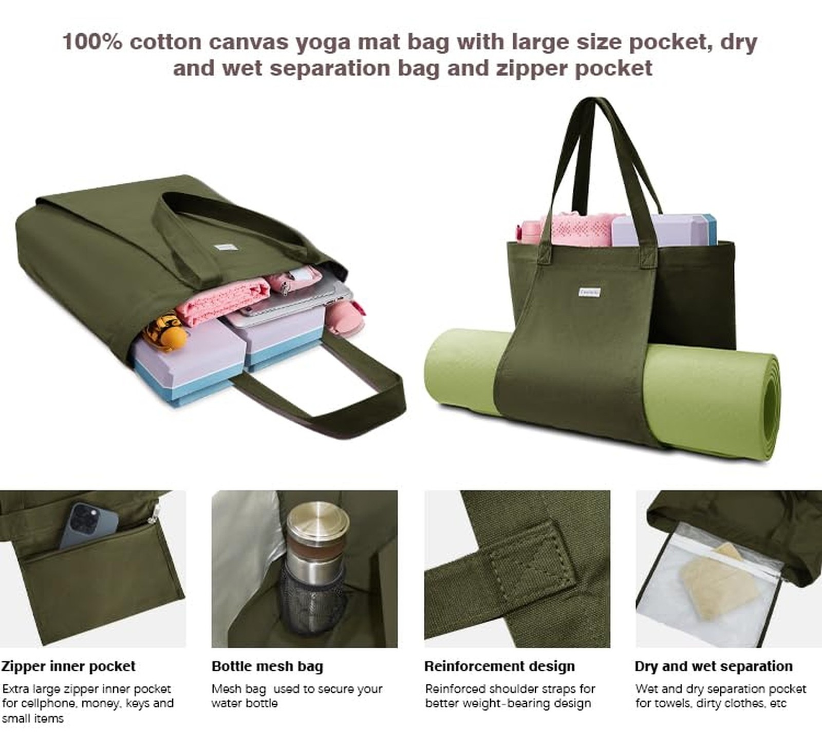 Yoga Bags for Women with Yoga Mats Bags Carrier Carryall Canvas Tote for Pila…