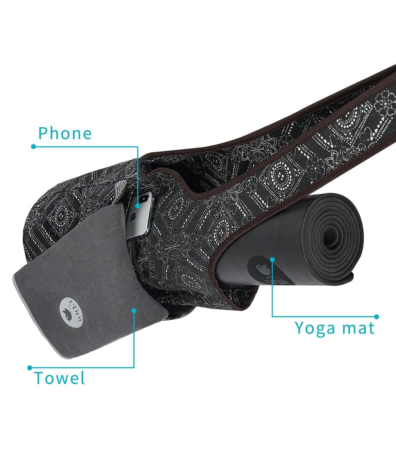 Yoga Mat Bag with Large Side Pocket & Inner Zipper Pocket Yoga Bag for Mat Yo…