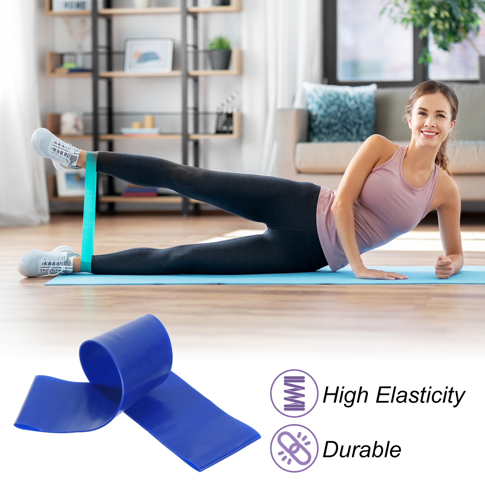 2Pcs Yoga Blocks and 1Pcs Blue Resistance Band Set EVA Dark Blue Yoga Blocks