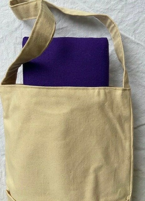 Meditation Bench Bag with Hand Painted OM image, 100% Cotton Canvas, Natural