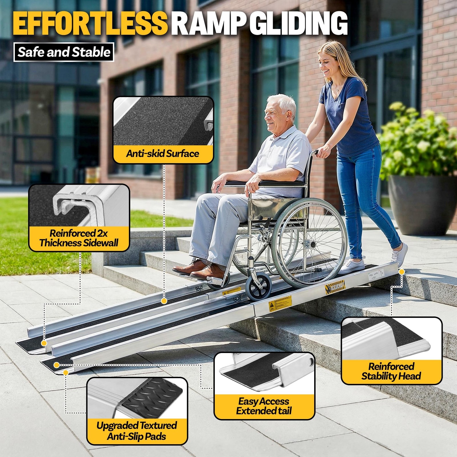 7FT Adjustable Portable Wheelchair Ramp 2.0, 1200 LBS Capacity Ramps for Whee…
