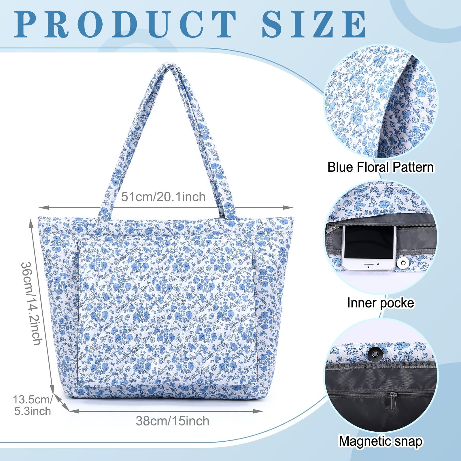 Blue Floral Quilted Yoga Bags with Mat Pocket for , Cute Cotton Floral Yoga T…