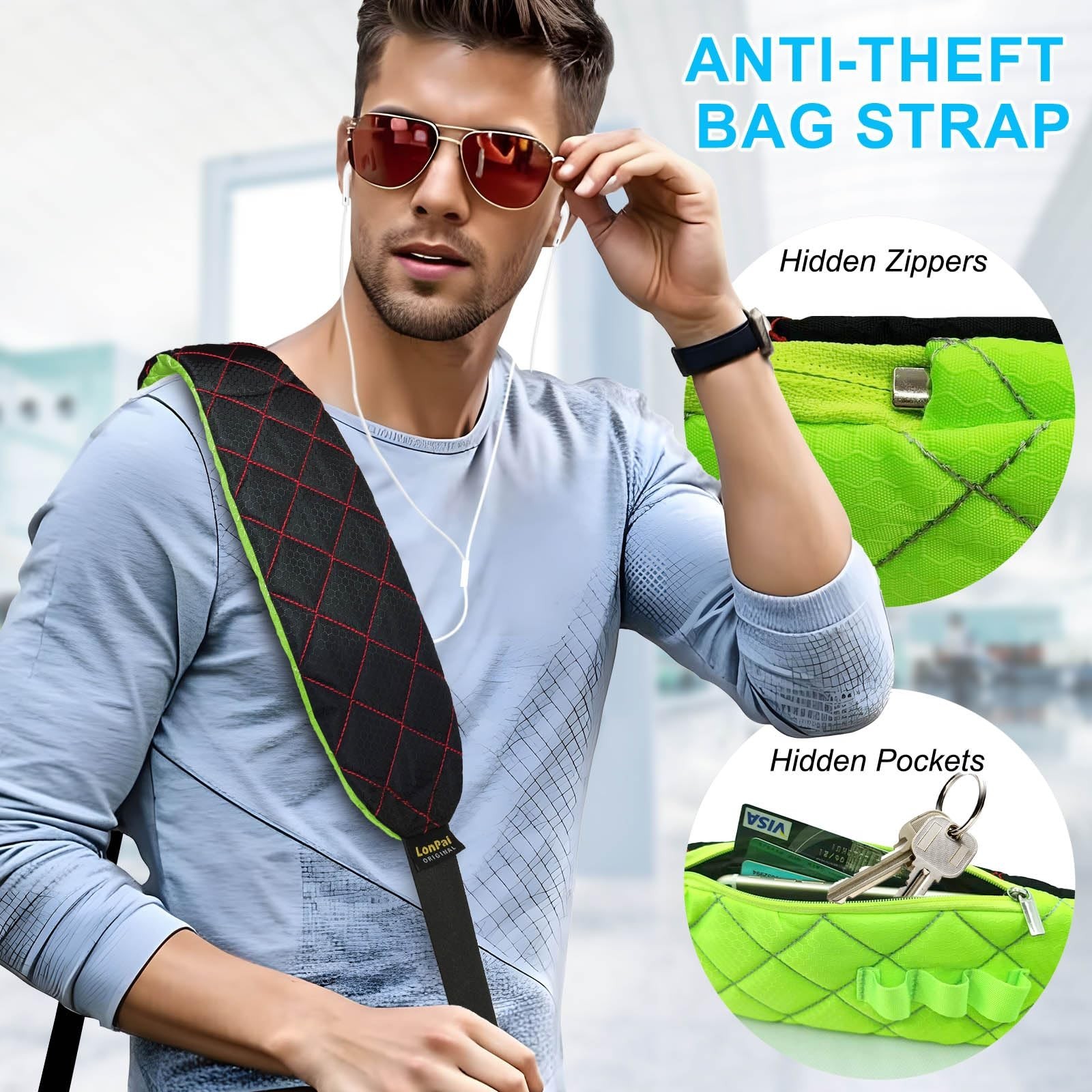 2 in 1 Anti-theft Bag Shoulder Strap with Pockets, 54 inch Travel Belt Ultra-…