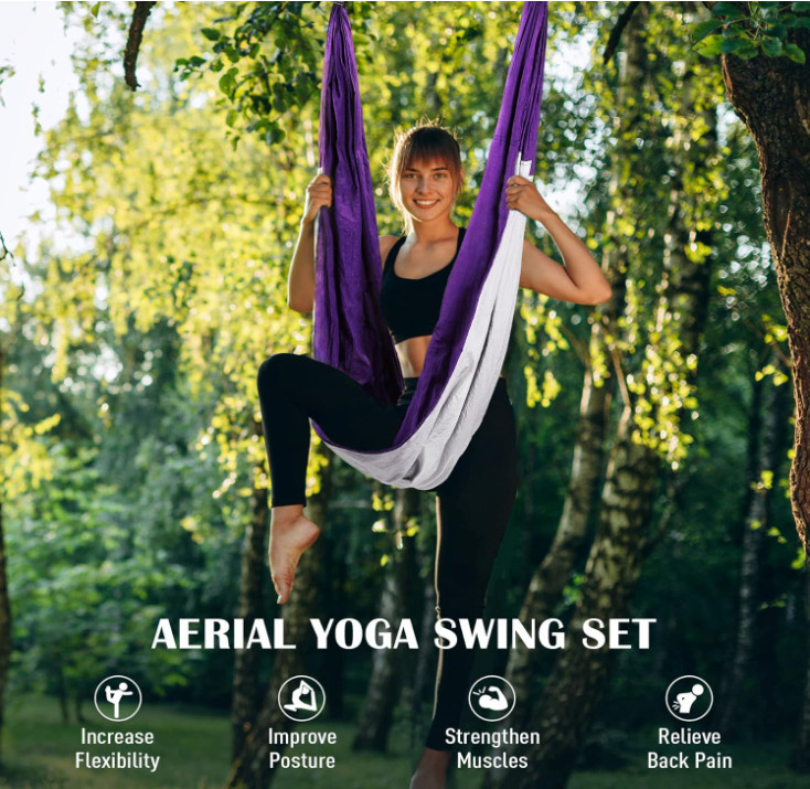 Columpio de yoga aéreo con hamaca, correas y kit de montaje al techo