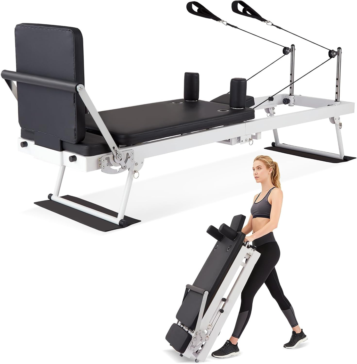Foldable Pilates Reformer with Jump Board & Adjustable Resistance for Home Gym