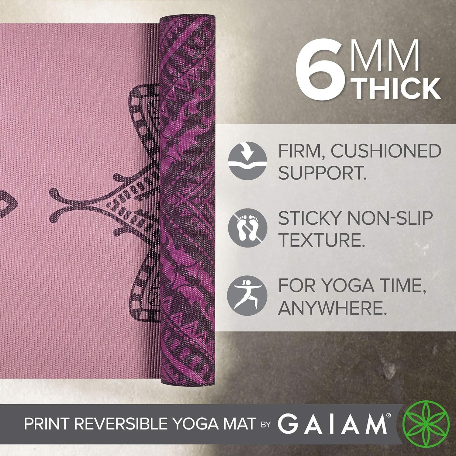 Gaiam Yoga Mat – Premium Print Reversible Extra Thick Non Slip Exercise & Fitnes