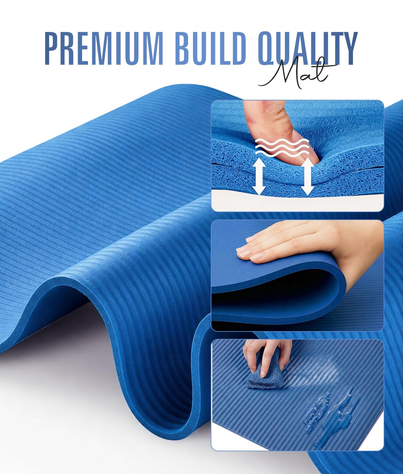 ROMIX Yoga Mat Thick 2/5 Inch (10mm), 72&Prime;L x 24&Prime;W Non-Slip Workout Mat, Blue