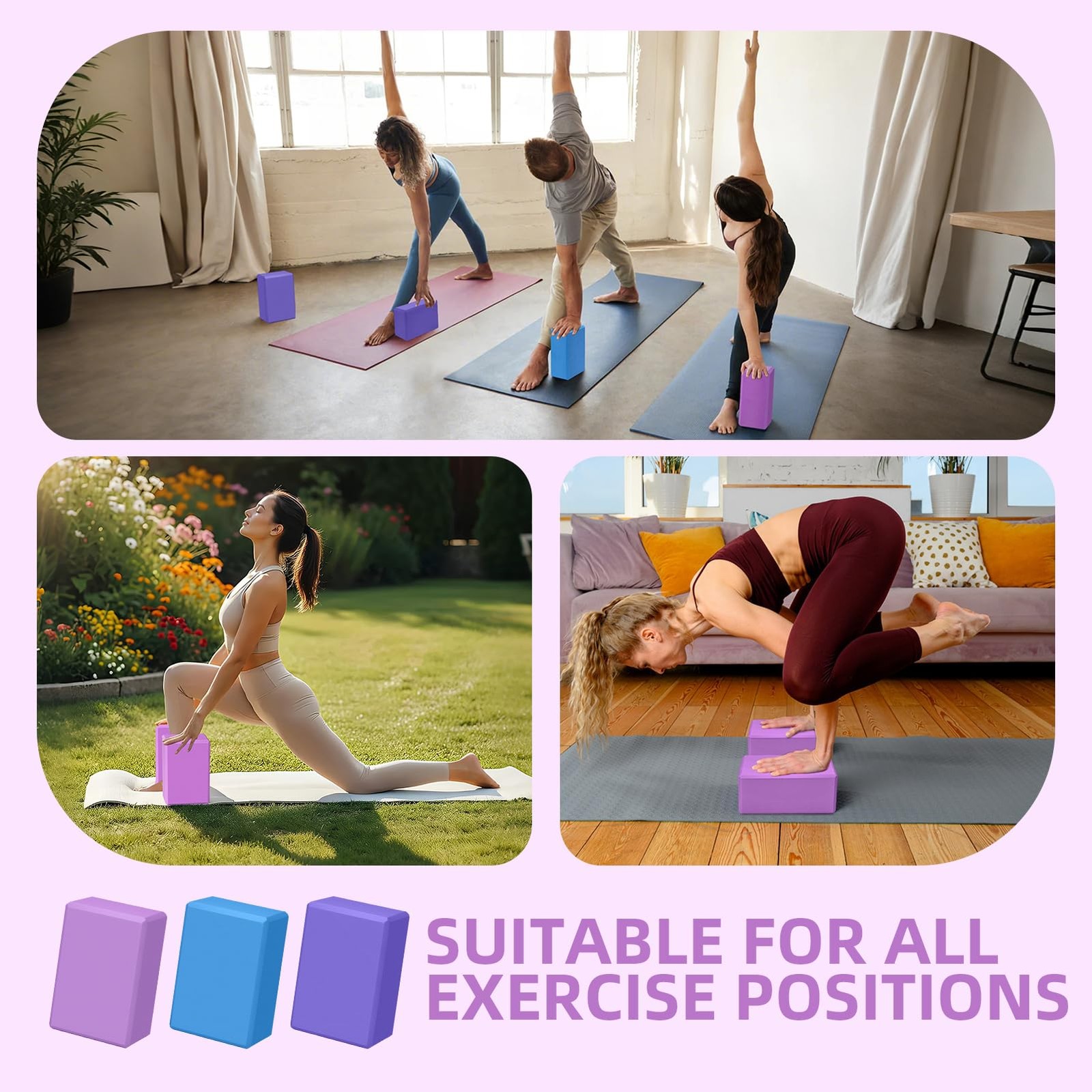 Corsiampoo 1 Pack Large Foam Yoga Blocks 9x6x4 Inches, Sturdy 9x6x3, Purple