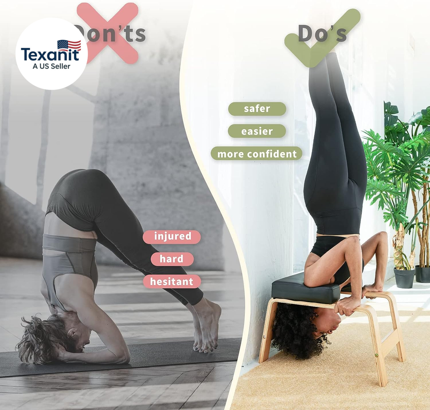 Yoga Inversion Bench- Headstand Bench for Home & Gym, Relieve Stress, Strengthen