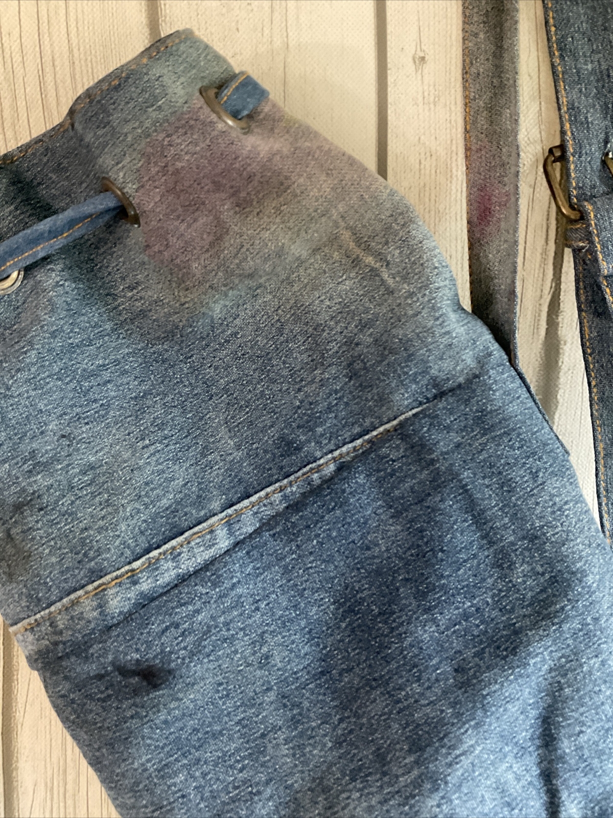 Yoga Mat Carry Bag Shoulder Boho OOAK Retro Distressed Upcycle Denim Blue Jeans