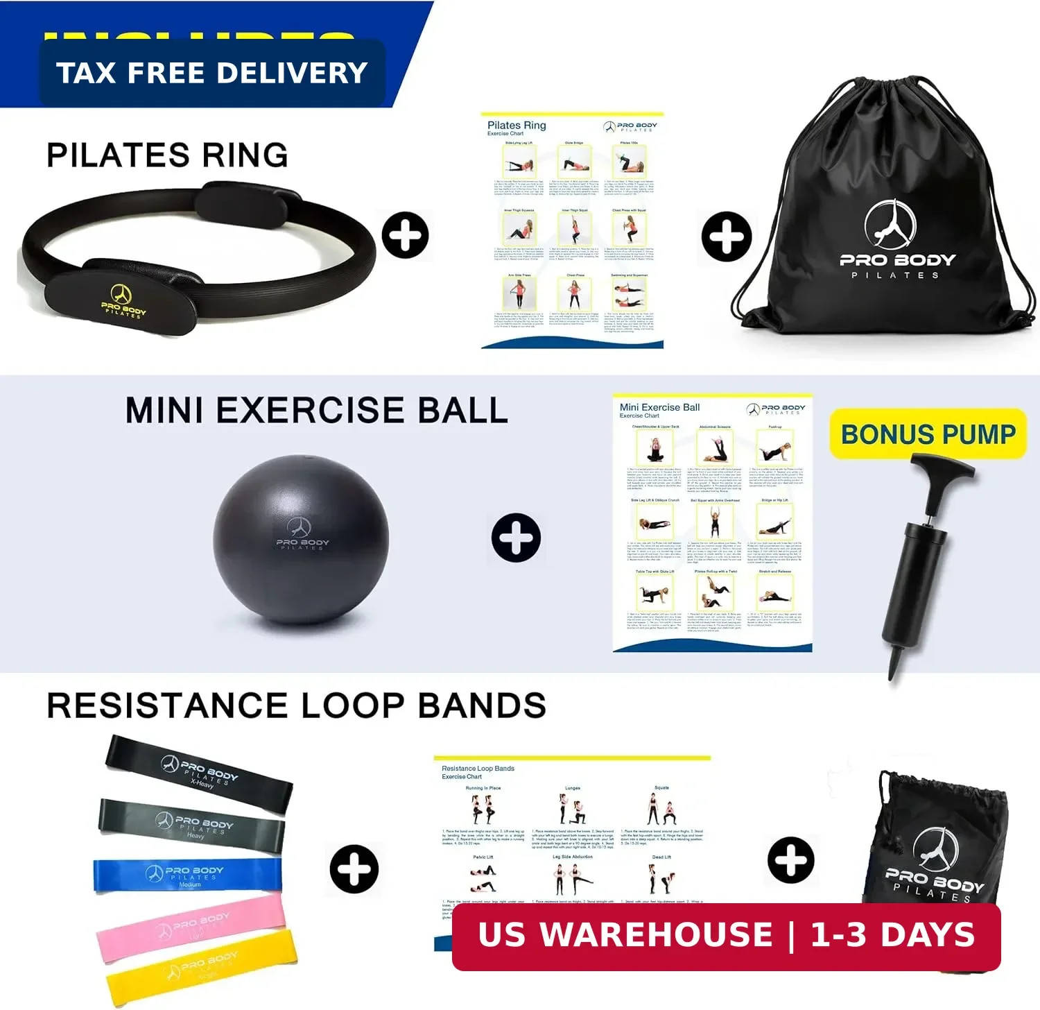 ProBody Pilates Ring Set with 14-Inch Magic Circle Ring, 9-Inch Exercise Ball, 5