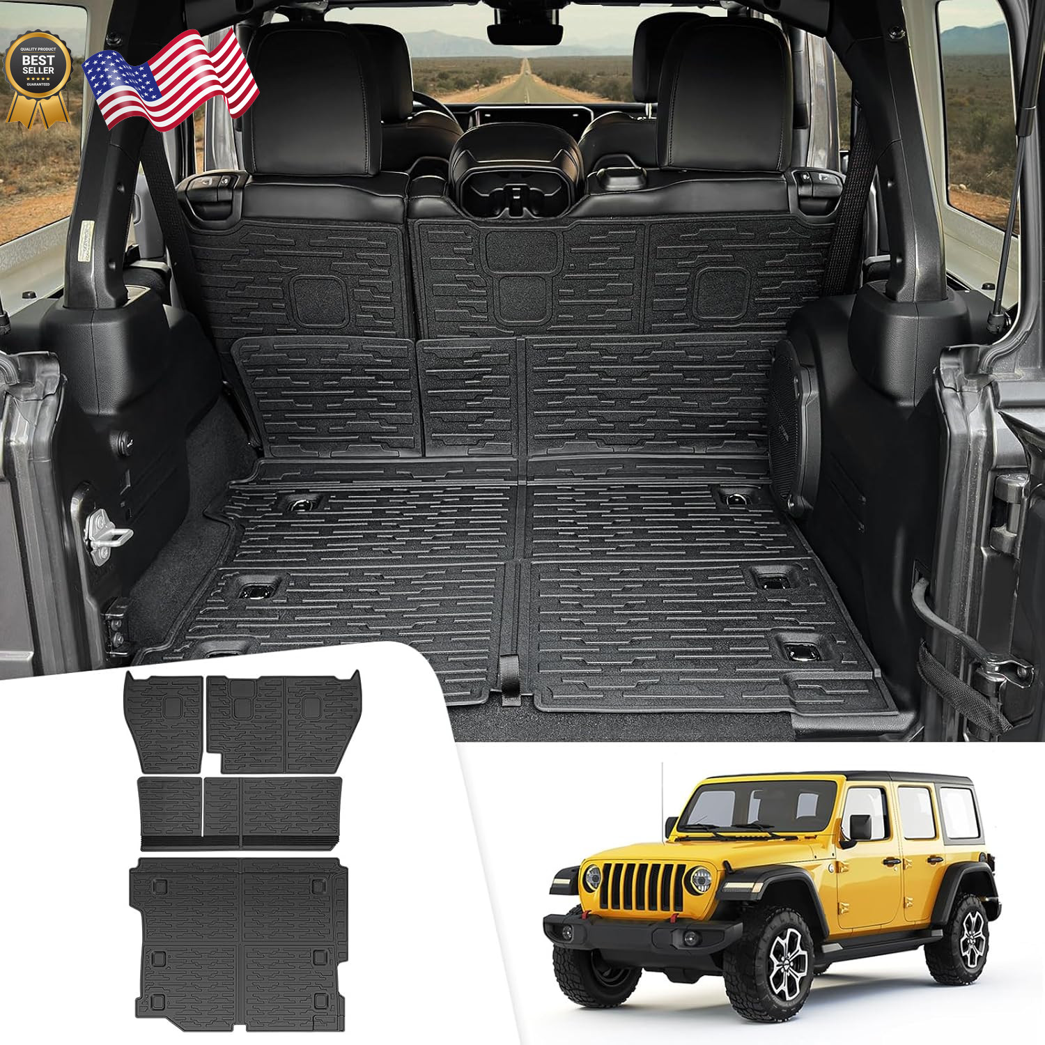 Cargo Mats for 2018-2025 Jeep Wrangler JL Unlimited 4X4 Trunk Mat with Backre