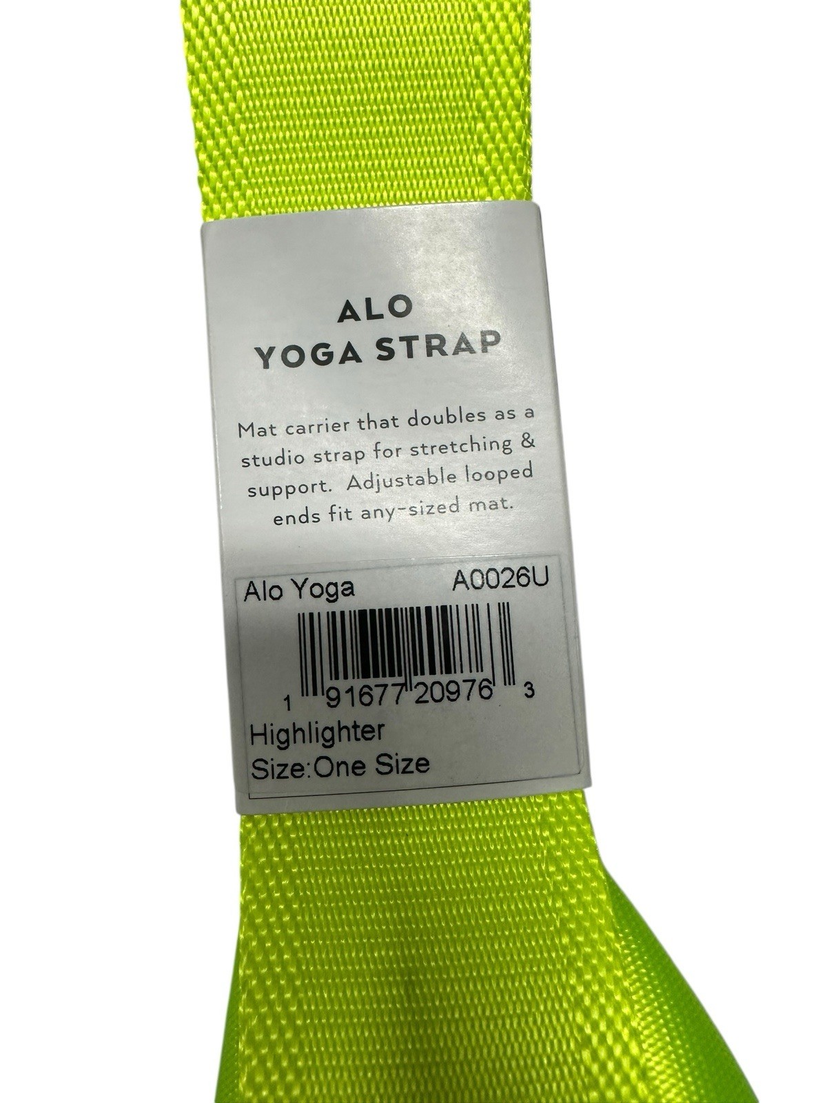 ALO Yoga Strap Highlighter Yellow Mat Carrier & Studio Support Prop NEW FreeShip
