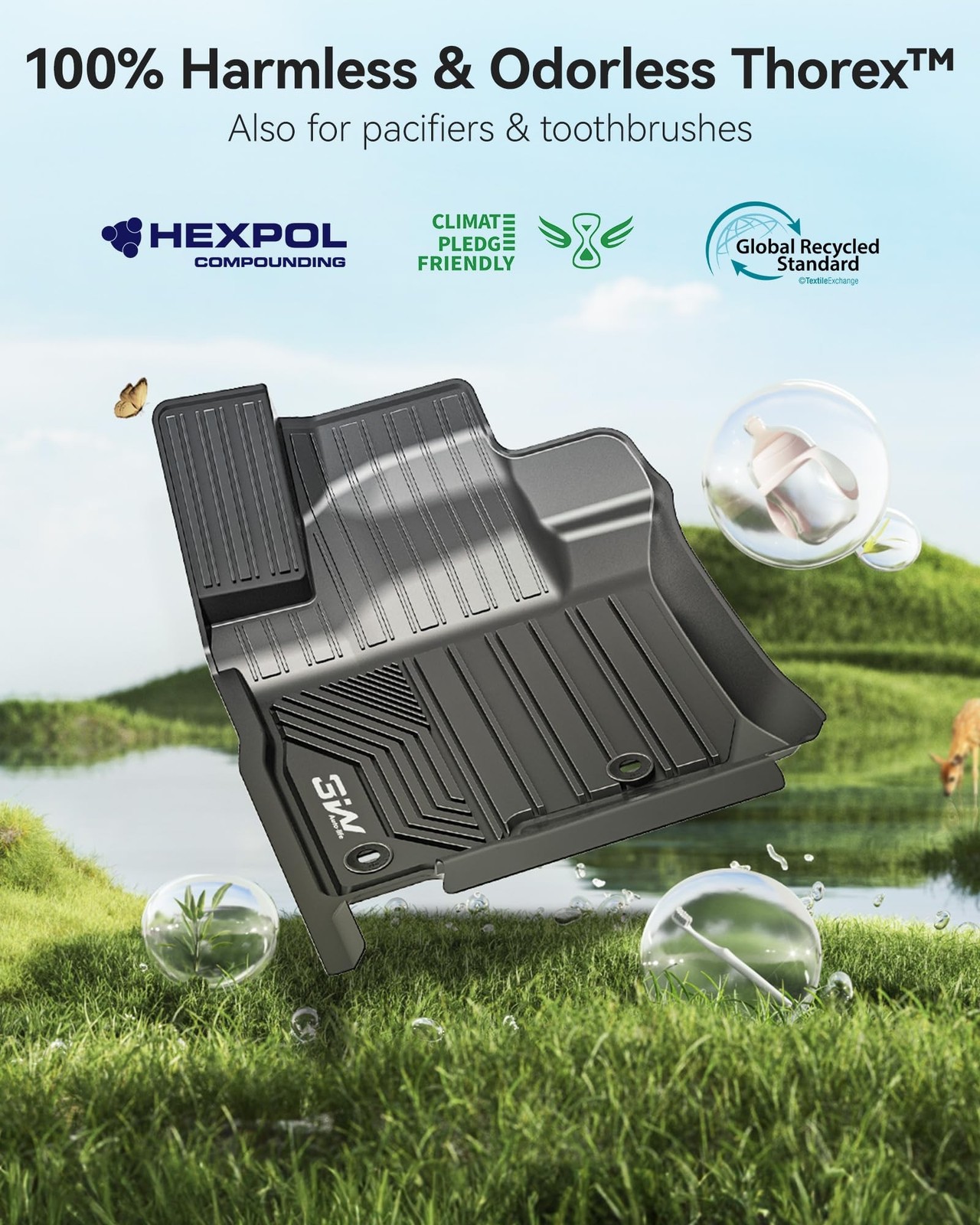 3W Floor Mats for Lexus GX460 2014-2023 (only for 7 seat), TPE All Weather Cu…