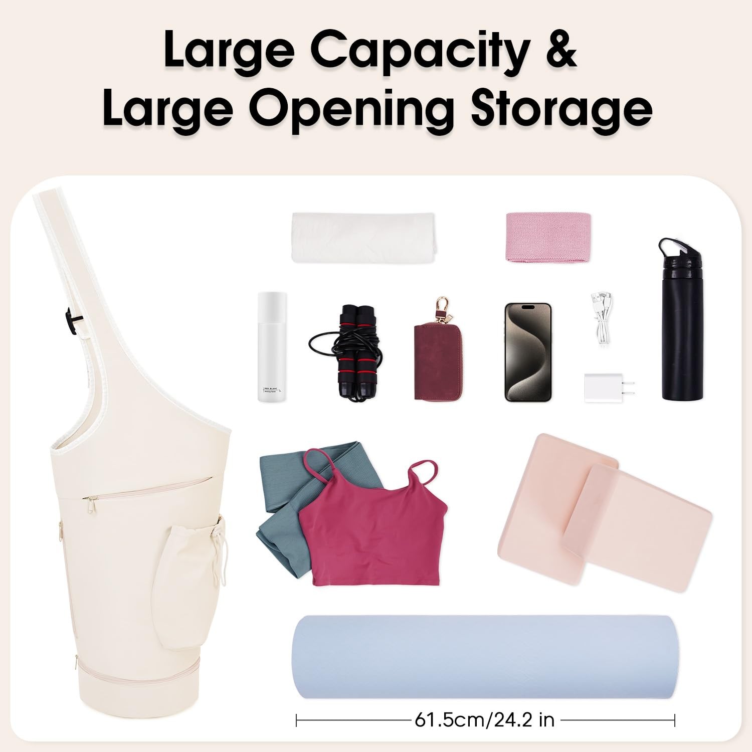 Large Opening Long Tote Yoga Mat Bag Carrier Waterproof Wet Drawstring Pocket