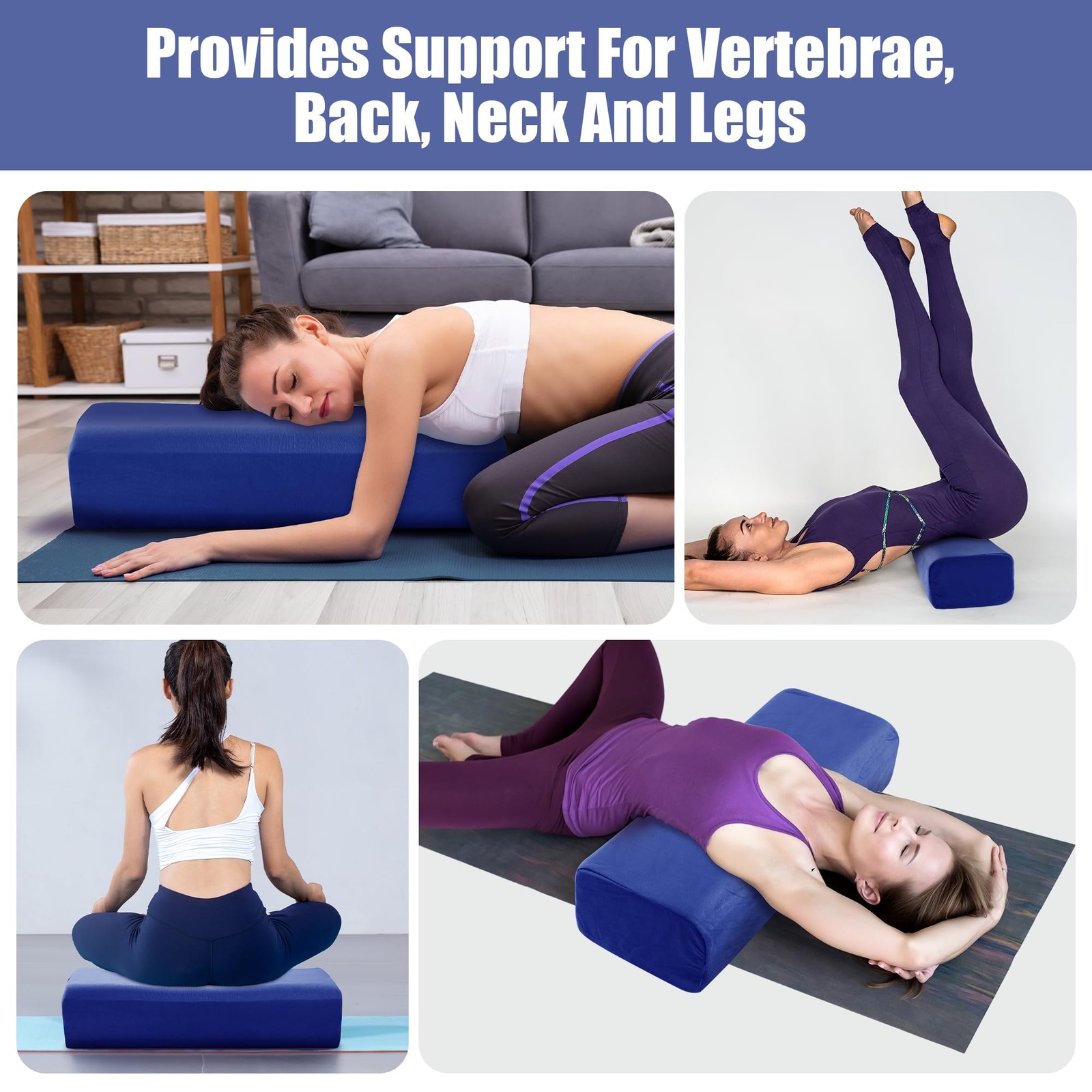 Yoga Bolster Pillow, Triple-Layer Sponge Rectangular Yoga Bolster with Carry …