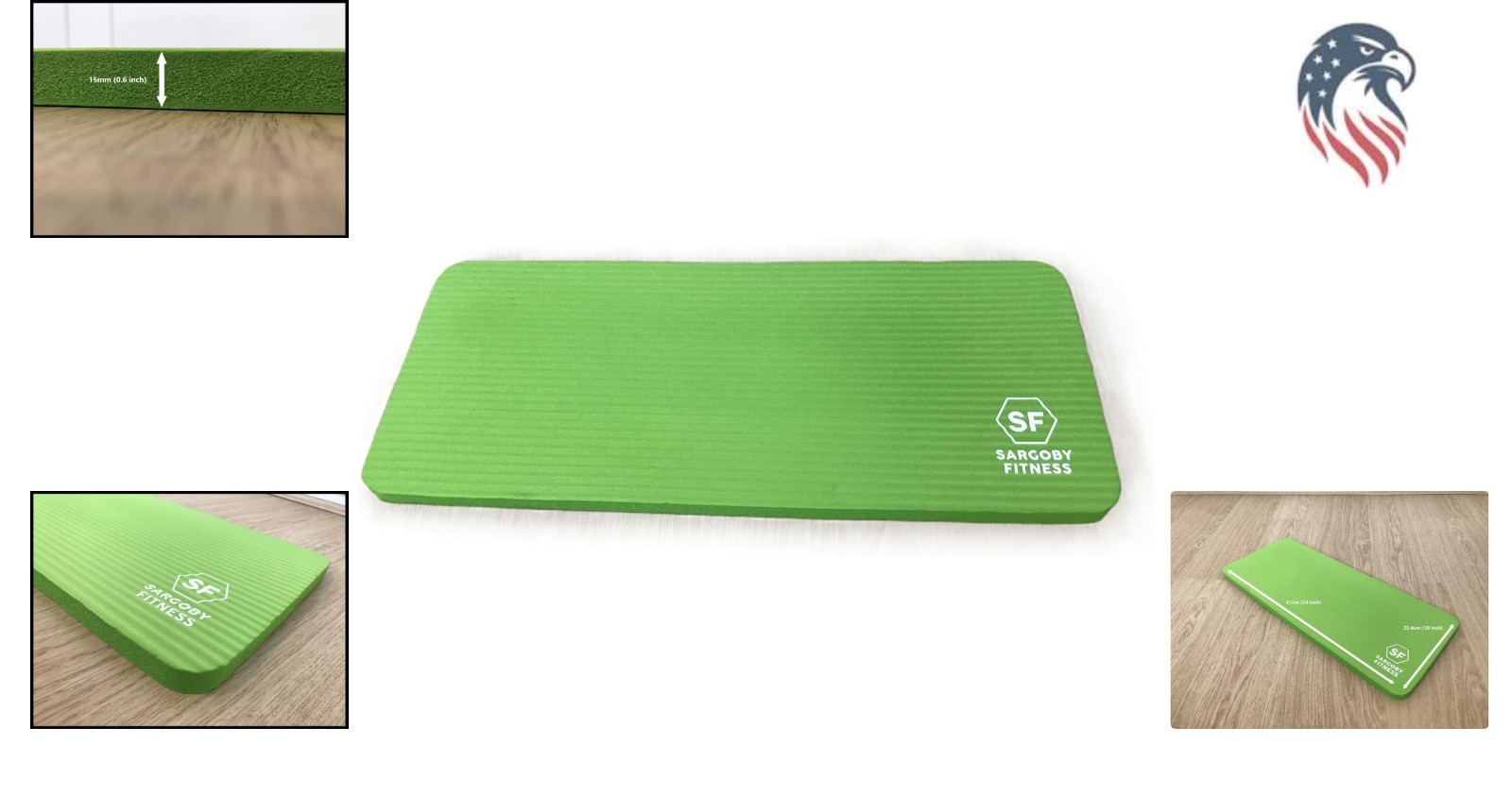 Yoga Knee Pad Cushion 0.6 Inch Thick Foam for Exercise Support Green