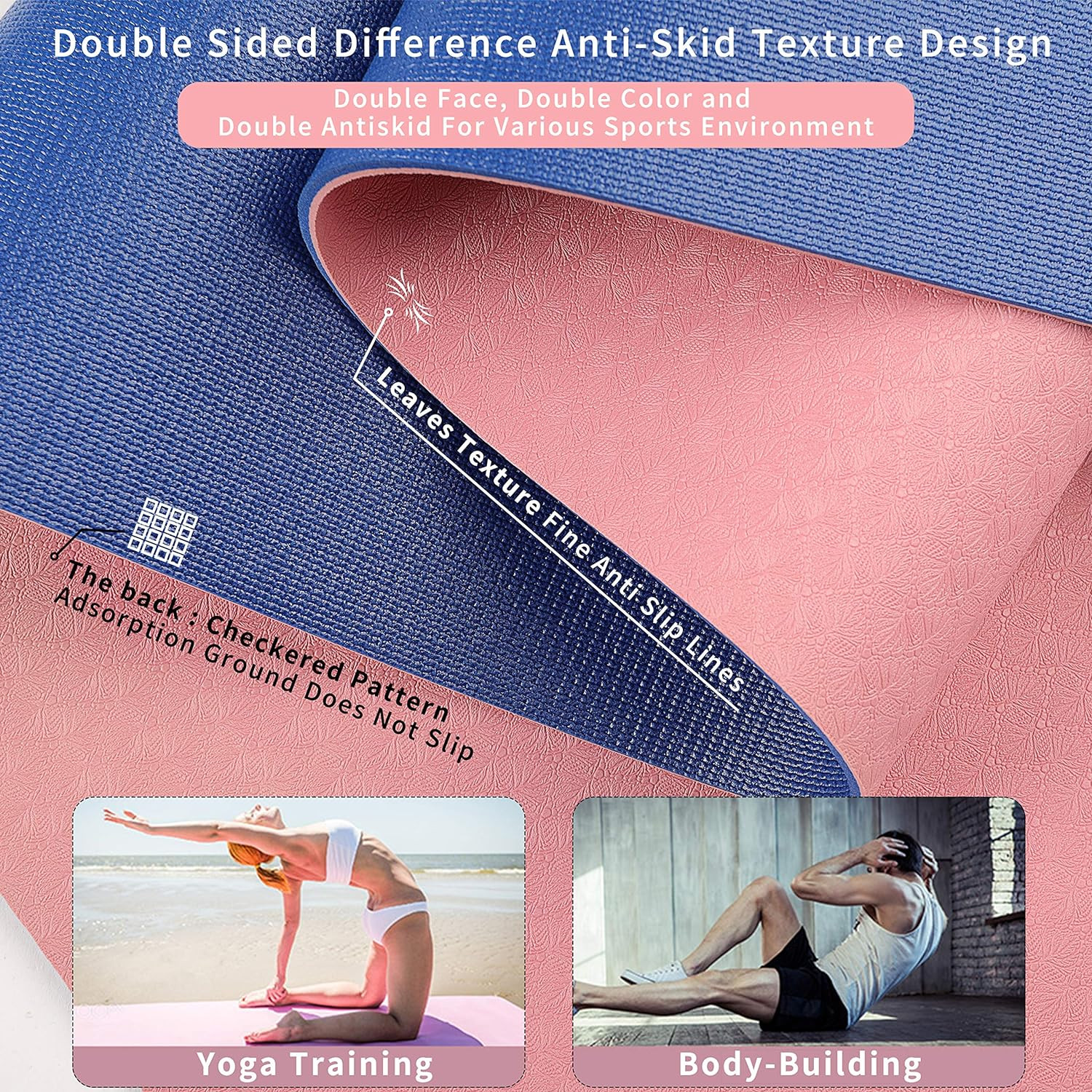 Non Slip Yoga Mat ECO Friendly Tper,72&Prime;X24&Prime; Extra Thick 1/4&Prime; Exercise & Workout