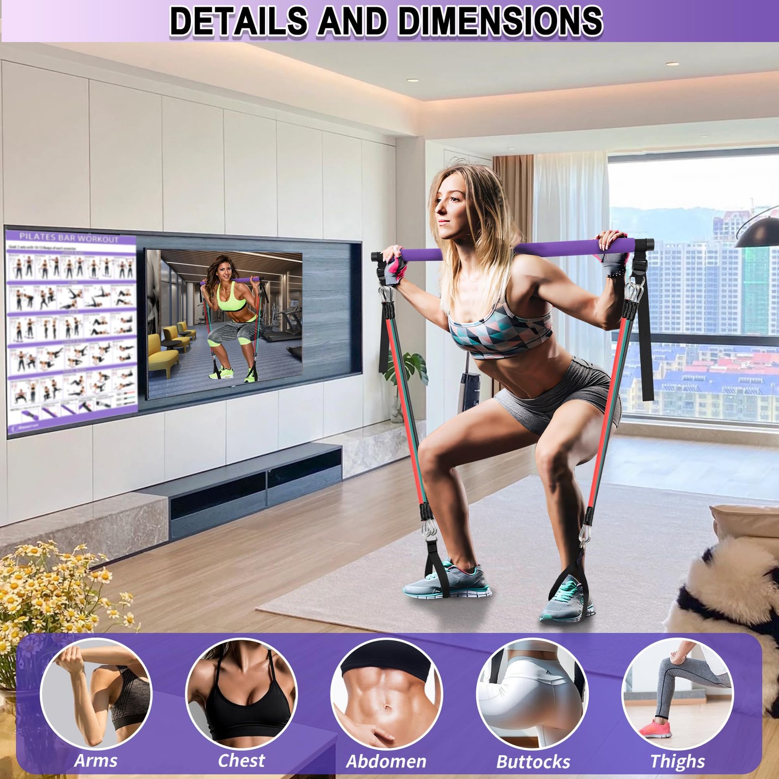 Goocrun Portable Pilates Bar Kit with Basic-Level, 15.20.30 LBS – Purple