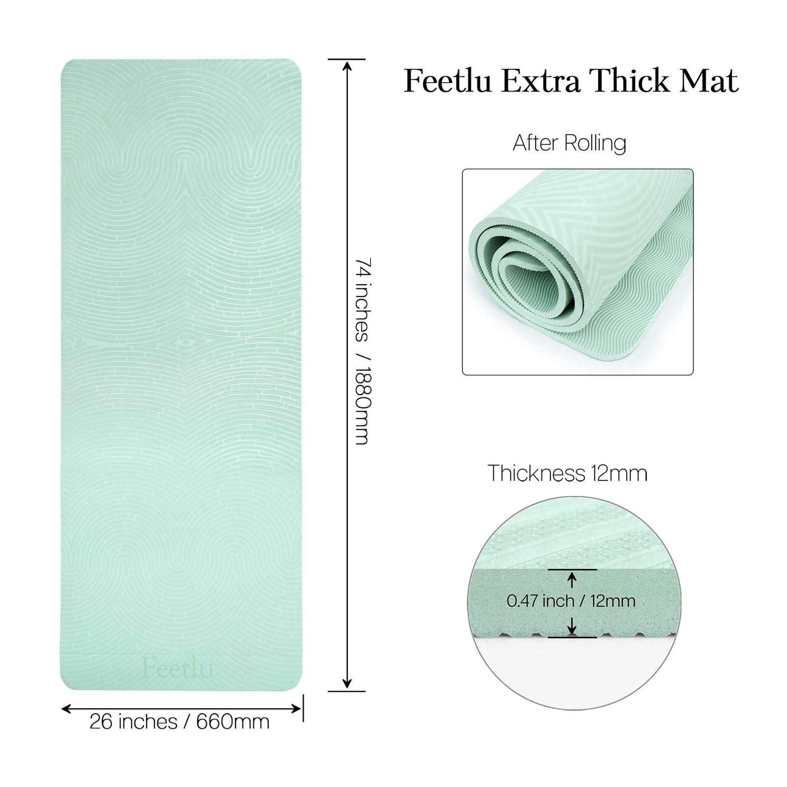 Extra Thick 12mm Exercise Mat – 74&Prime;L x 26&Prime;W Inch, Non-Slip, Joint-Friendly & …