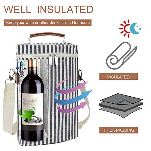 2 Bottle Wine Tote Carrier, 750 mL Capacity, Polyester 2 Bottles Dark Blue