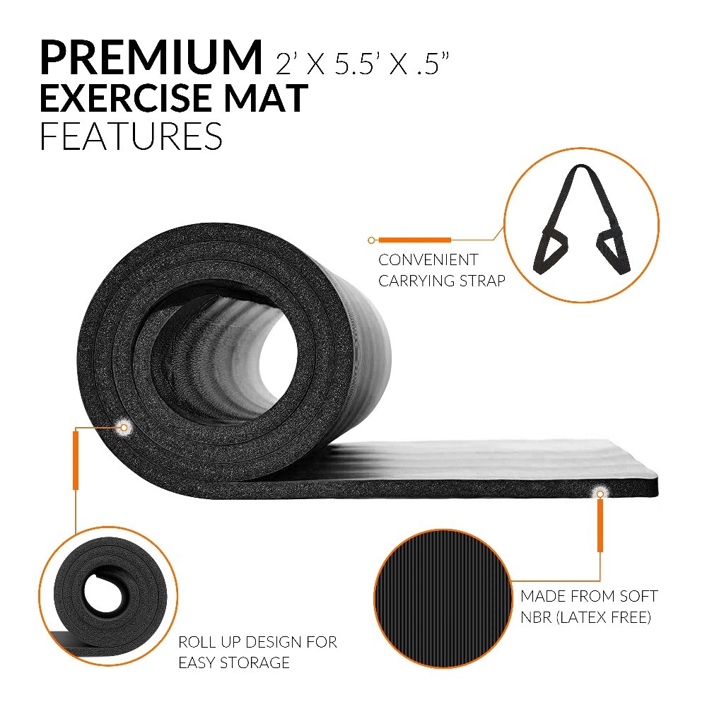 CAP High Density Exercise Mat with Carry Strap, Black