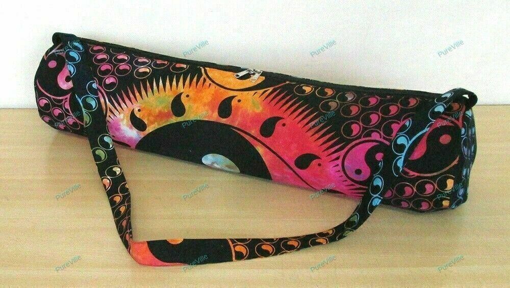 Indian Tie Dye Multi Mandala Yoga Mat Carrier Gym Bag With Shoulder Strap Throw