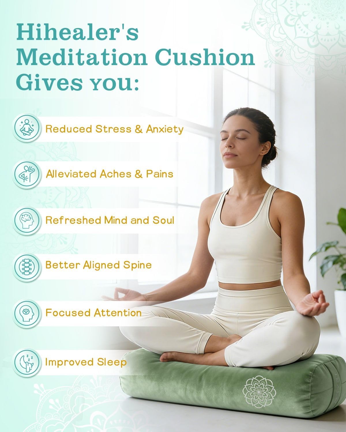 3 in 1 Yoga Bolster Pillow Set for Relaxation & Meditation, Premium Rectangul…