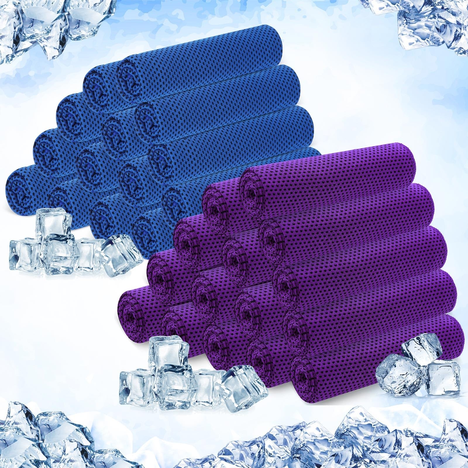 Hosuly 30 Pack Cooling Towels, 40&Prime;x12&Prime; Ice 40 x 12 inches, Dark Blue, Purple
