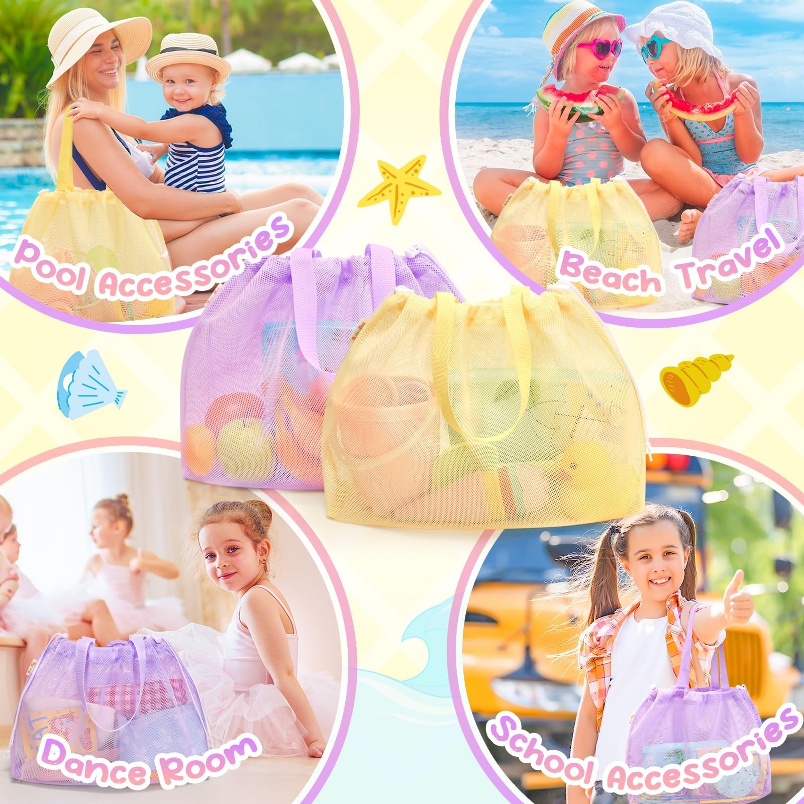 Tagitary Large Mesh Beach Bag with Zipper and Kids Beach Bag with Drawstring …