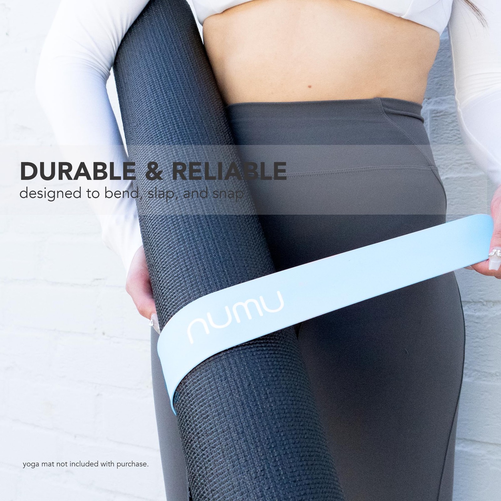 Numu Yoga Mat Strap Slap Band – Easy Snap On to Keep Exercise Small, Blue