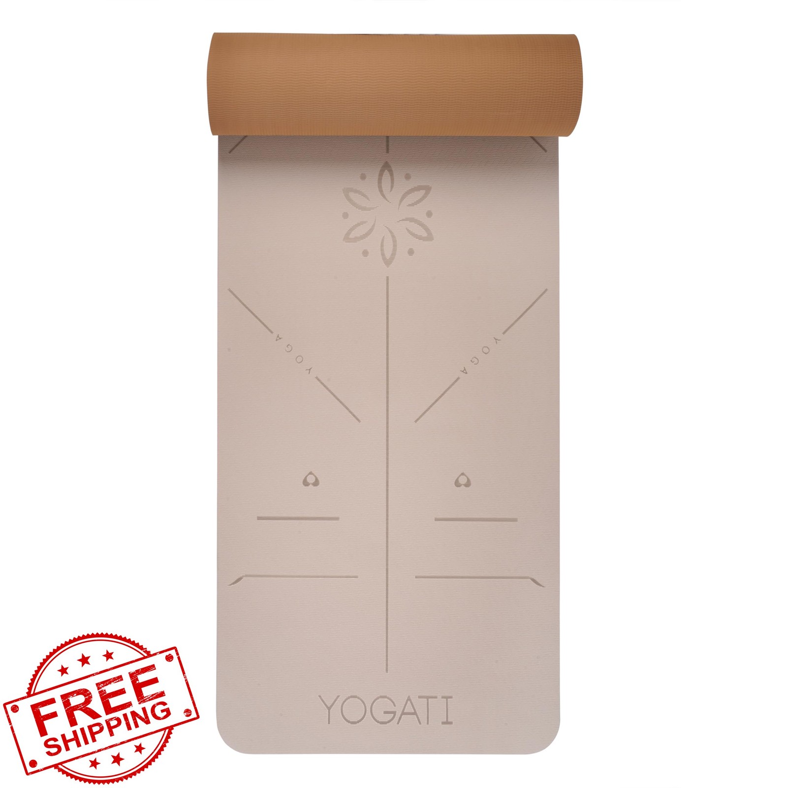 YOGATI Yoga Mat Brown Pink Purple Alignment Lines Non Slip Pilates