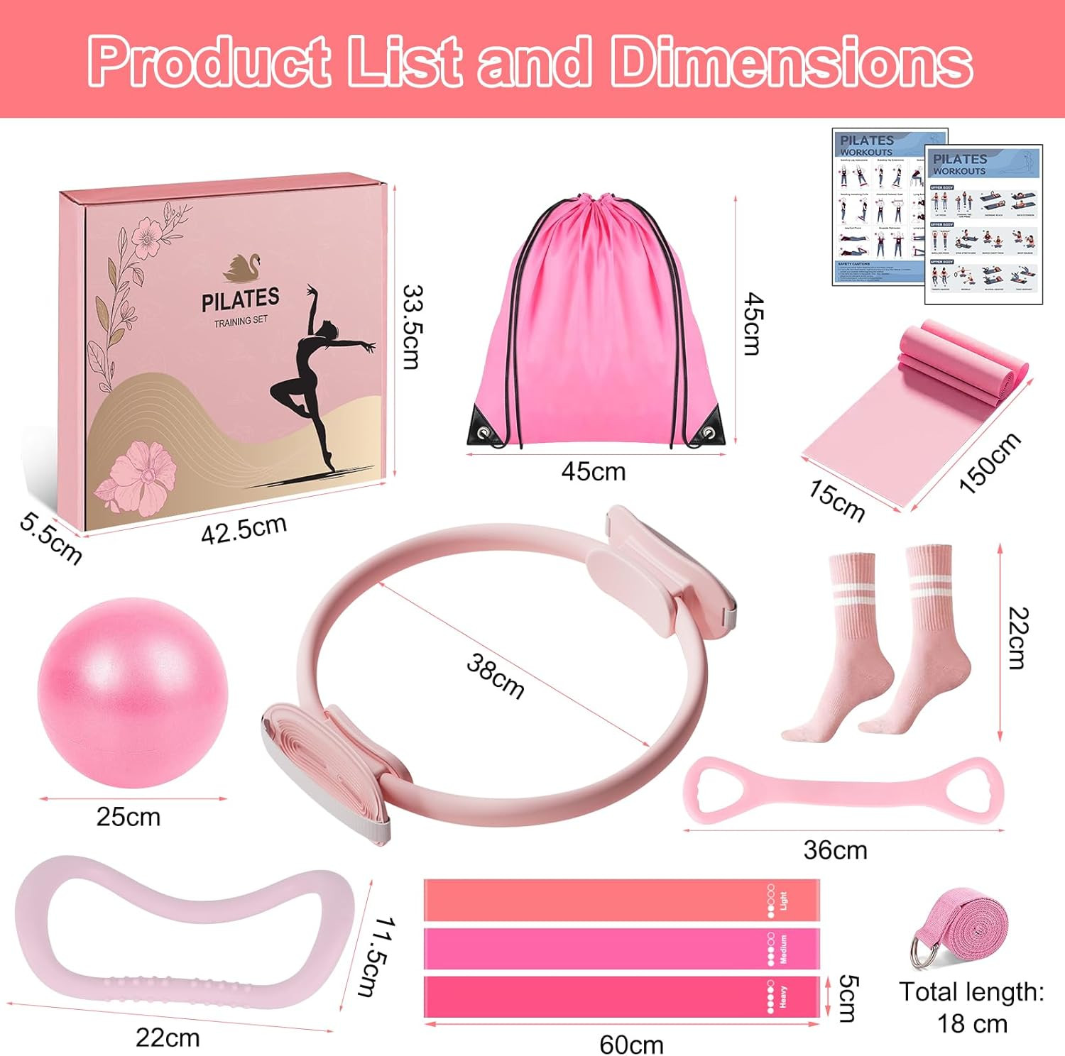 Pilates Equipment Set for Women, Pilates Ring and Ball Set with 15&Prime; Magic Circle