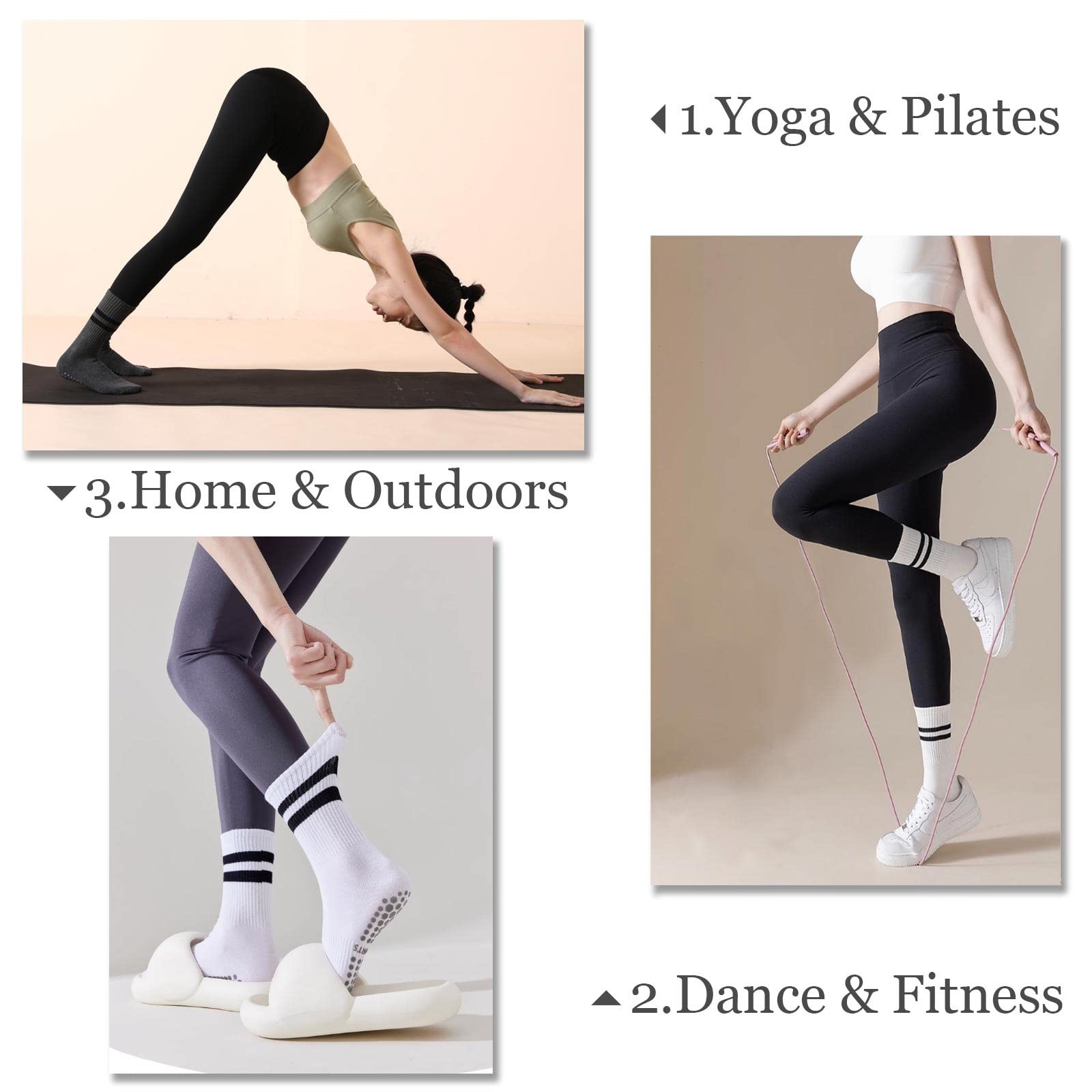 Yoga Socks Pilates for Women with Grips, One Size, 2 Pairs-black/White