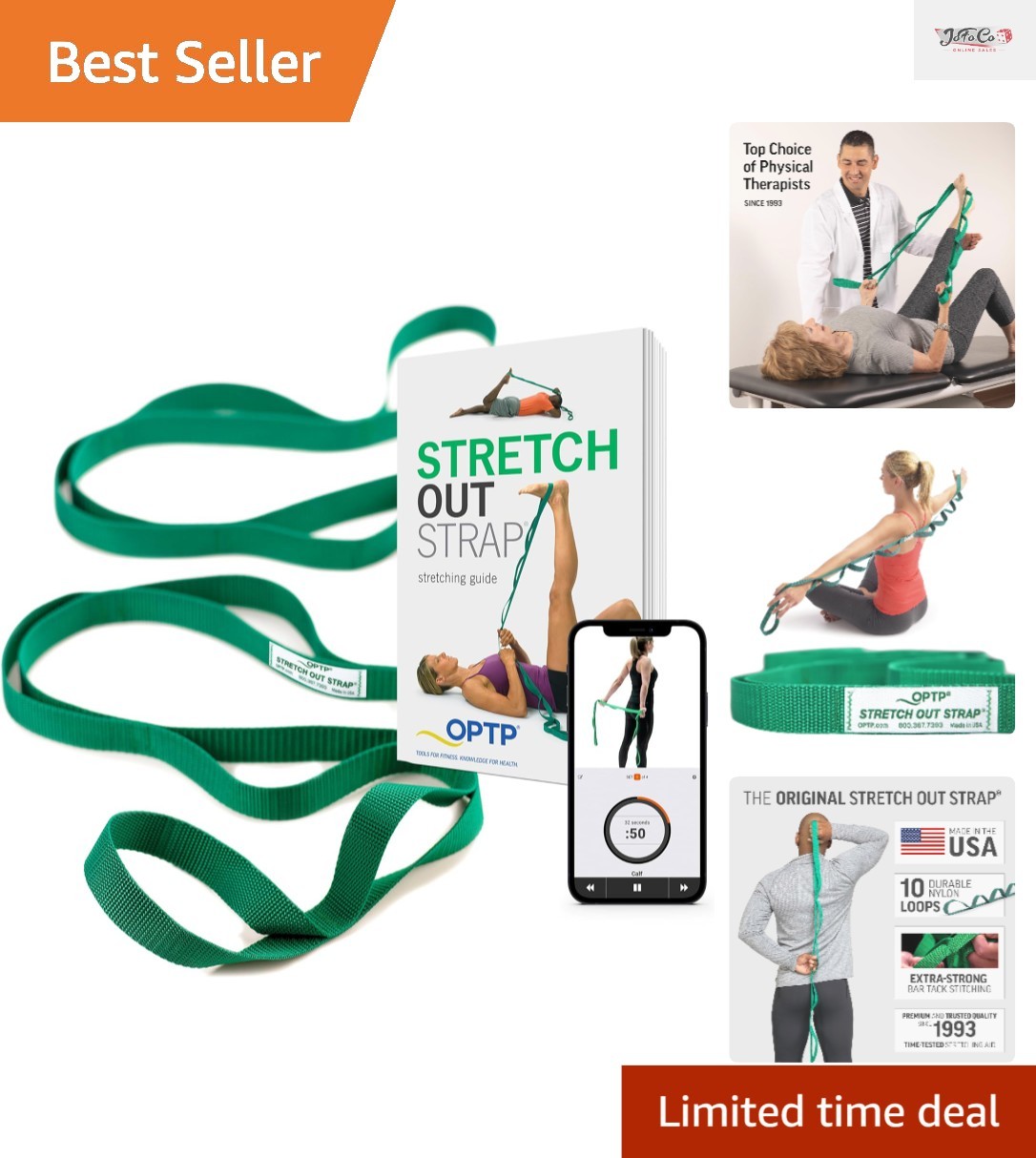 Non-Elastic Green Stretch Out Strap for Optimal Flexibility – 10 Loops Included