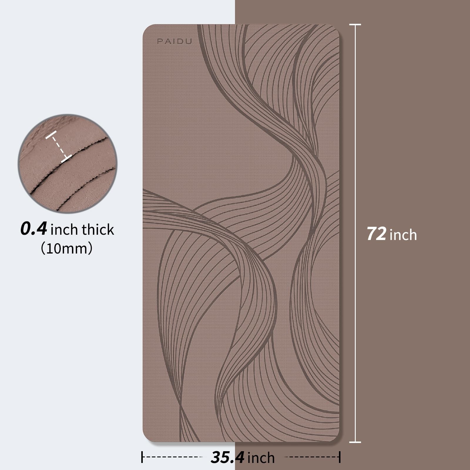 PAIDU Large Yoga Mat-72’x36’x0.4’ Extra Width ＆ Brown