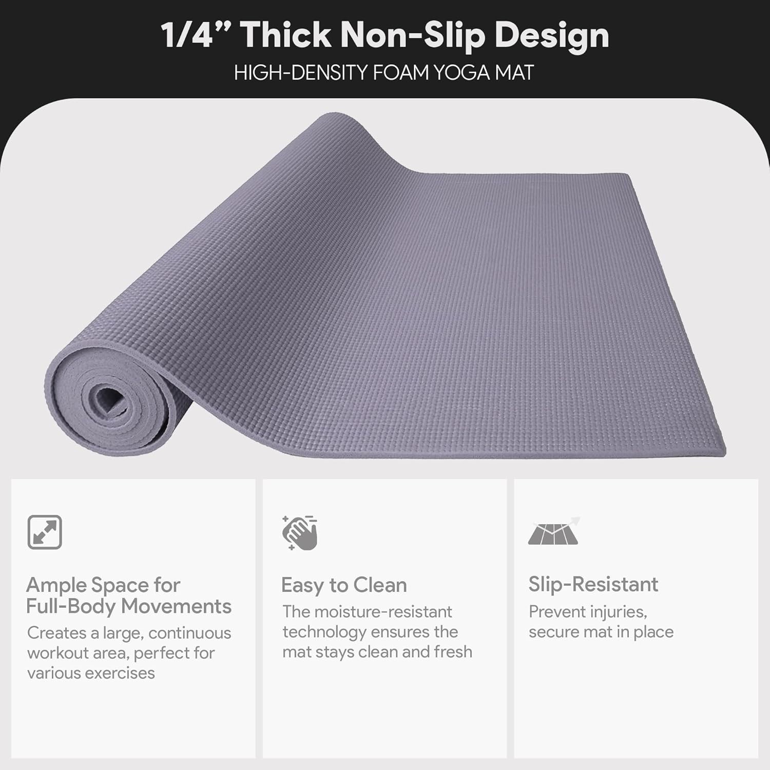 Eco-Friendly 1/4-Inch Non-Slip Yoga Mat with Carry Strap – Multiple Colors