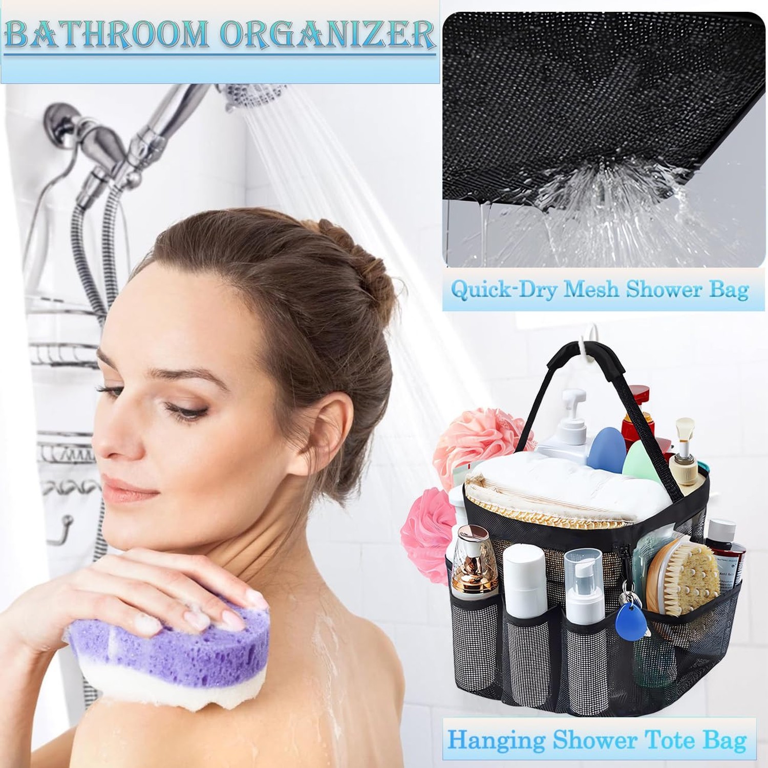 Mesh Shower Caddy Portable for College Dorm Room Essentials, 8-Pocket Large C…