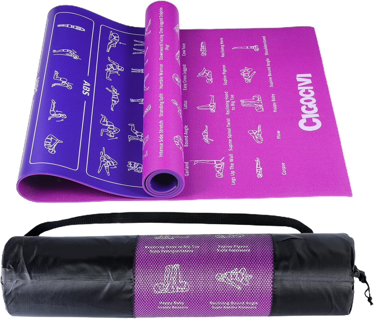 Instructional Travel Yoga Mat with 75 Poses & Exercises – Christmas Gifts for Wi