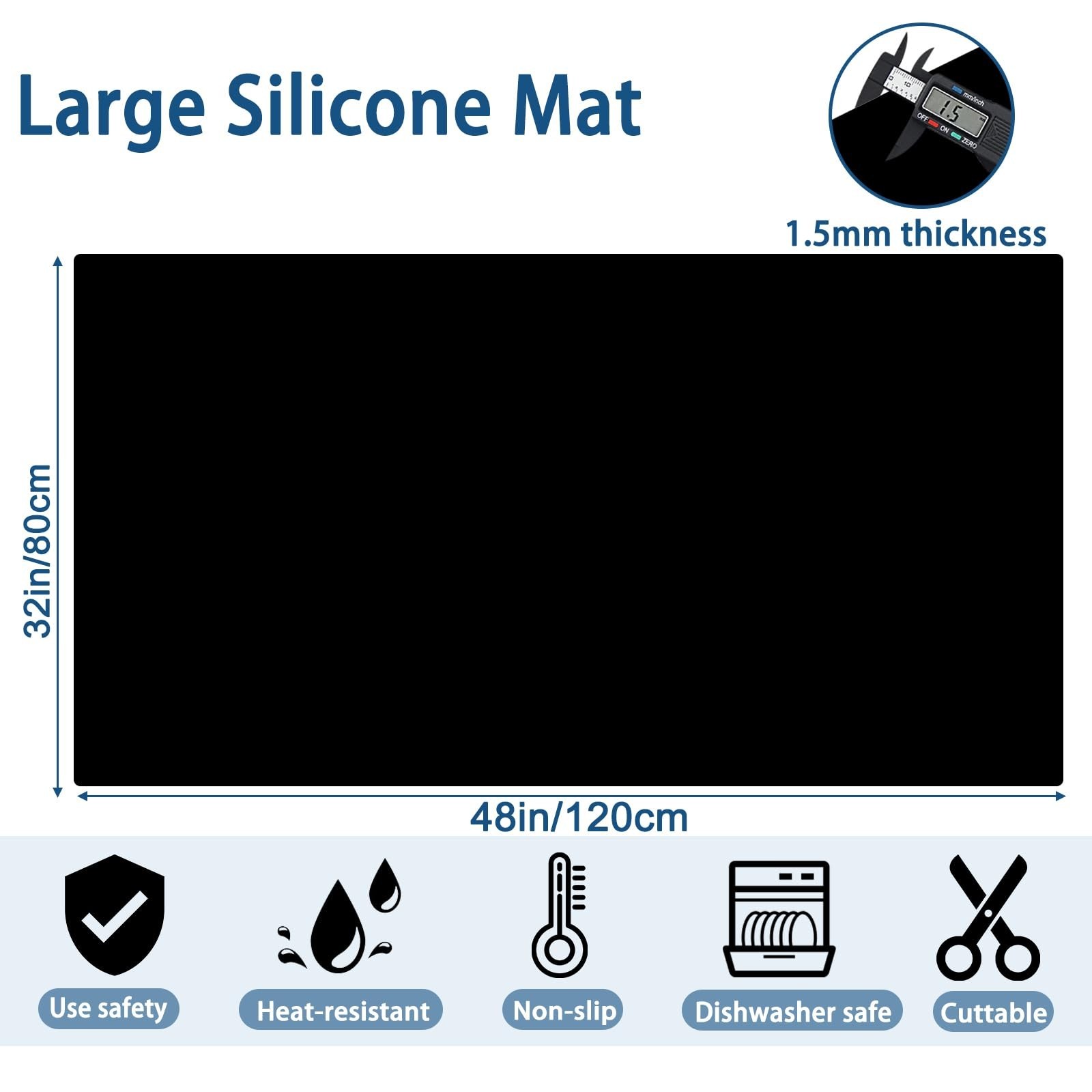 Large Silicone Mat, 48&Prime;x32&Prime;(120cmx80cm) Silicone Mats for Kitchen Counter, No…