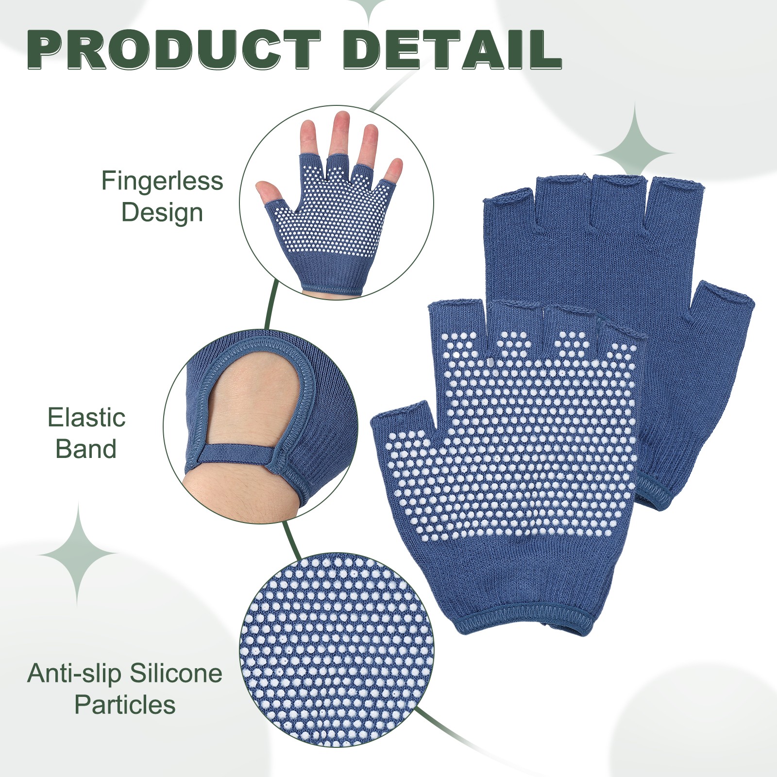 Yoga Gloves, Non Slip Fingerless Pilates Gloves, Dark Blue