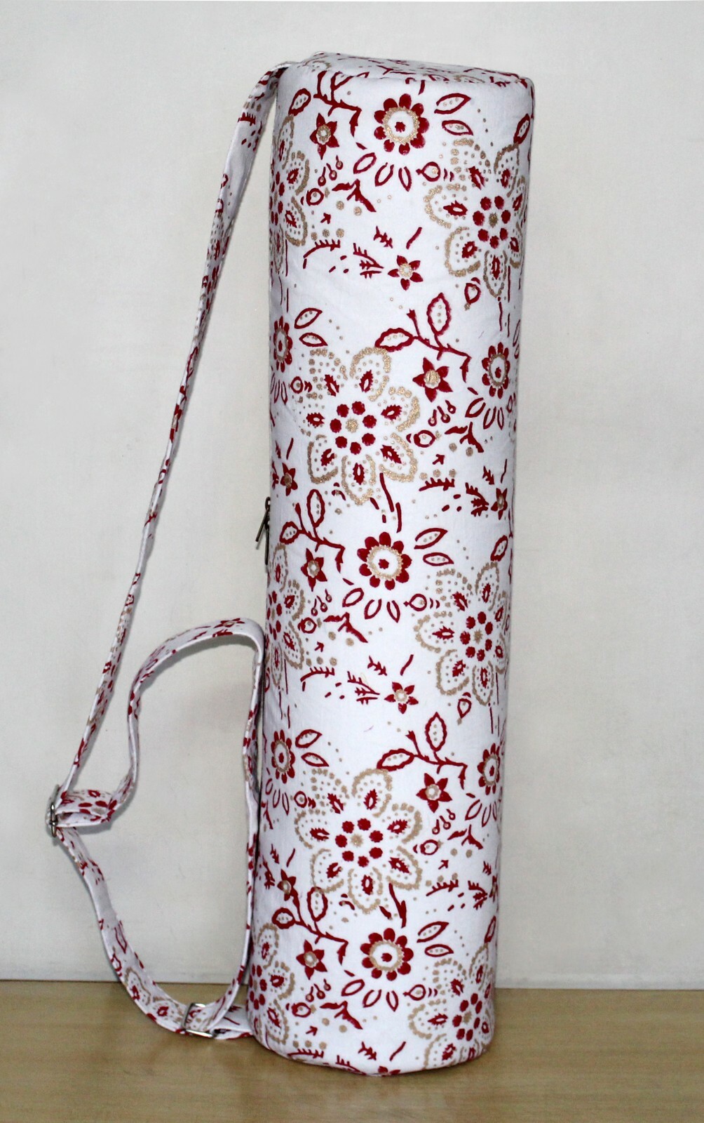 New Red & White Gold Indian Hand Block Printed Yoga Mat Carrier Bags Gym Bags