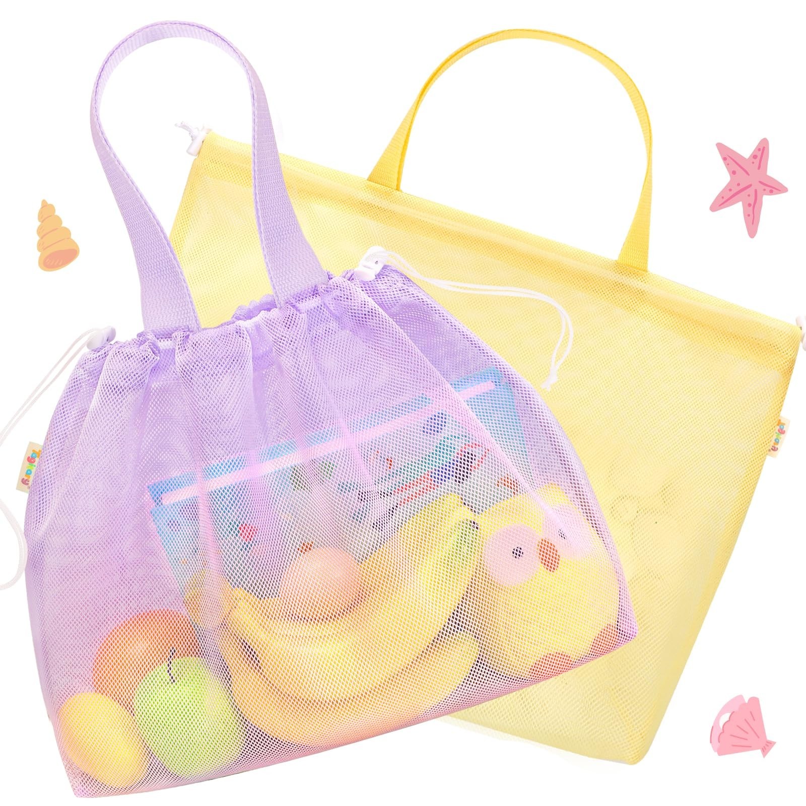 Tagitary Large Mesh Beach Bag with Zipper and Kids Beach Bag with Drawstring …