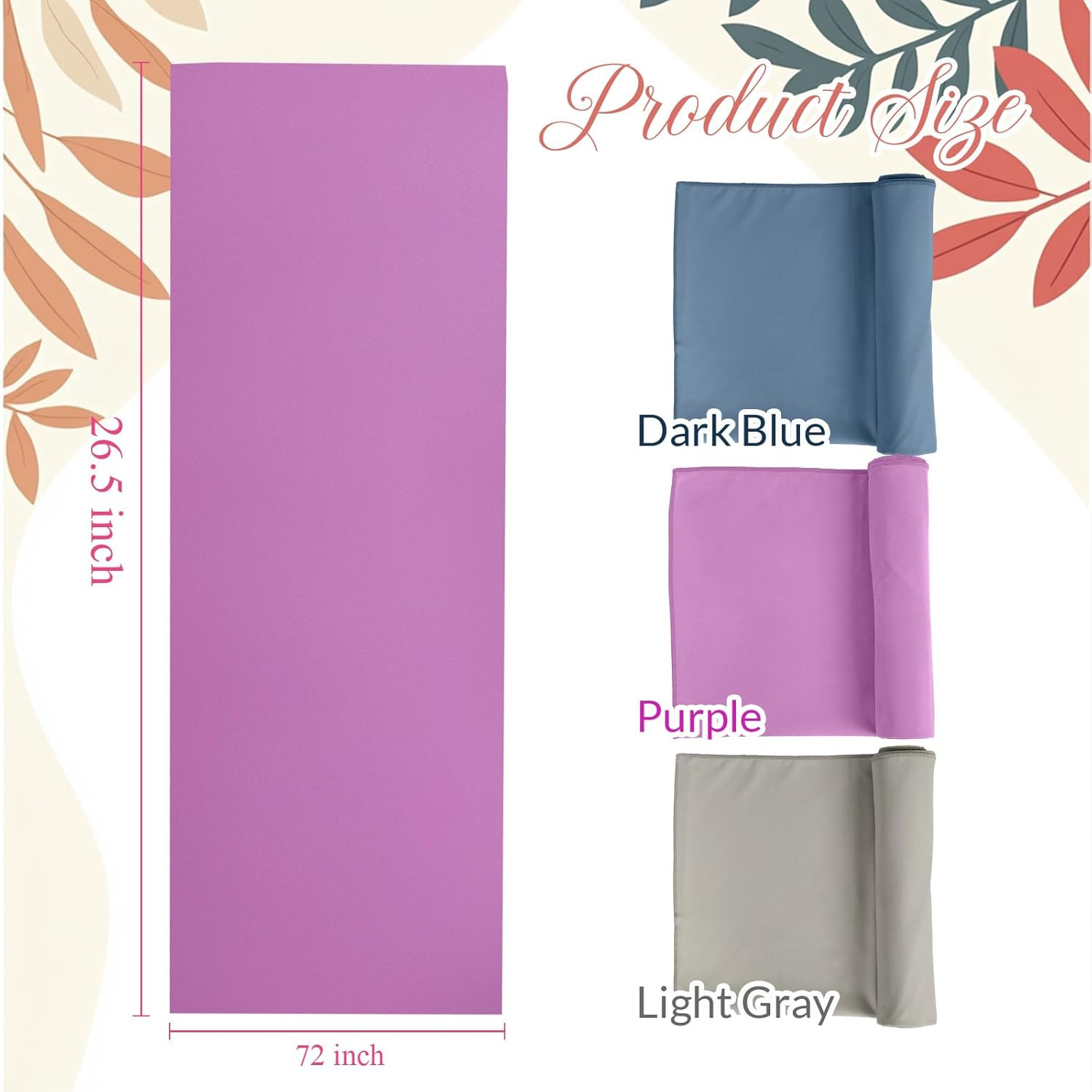 3 Pack 26&Prime;X73&Prime; Hot Yoga Mat Towel Pack Non-Slip Yoga Mat Gym Sweat Absorbent Mic